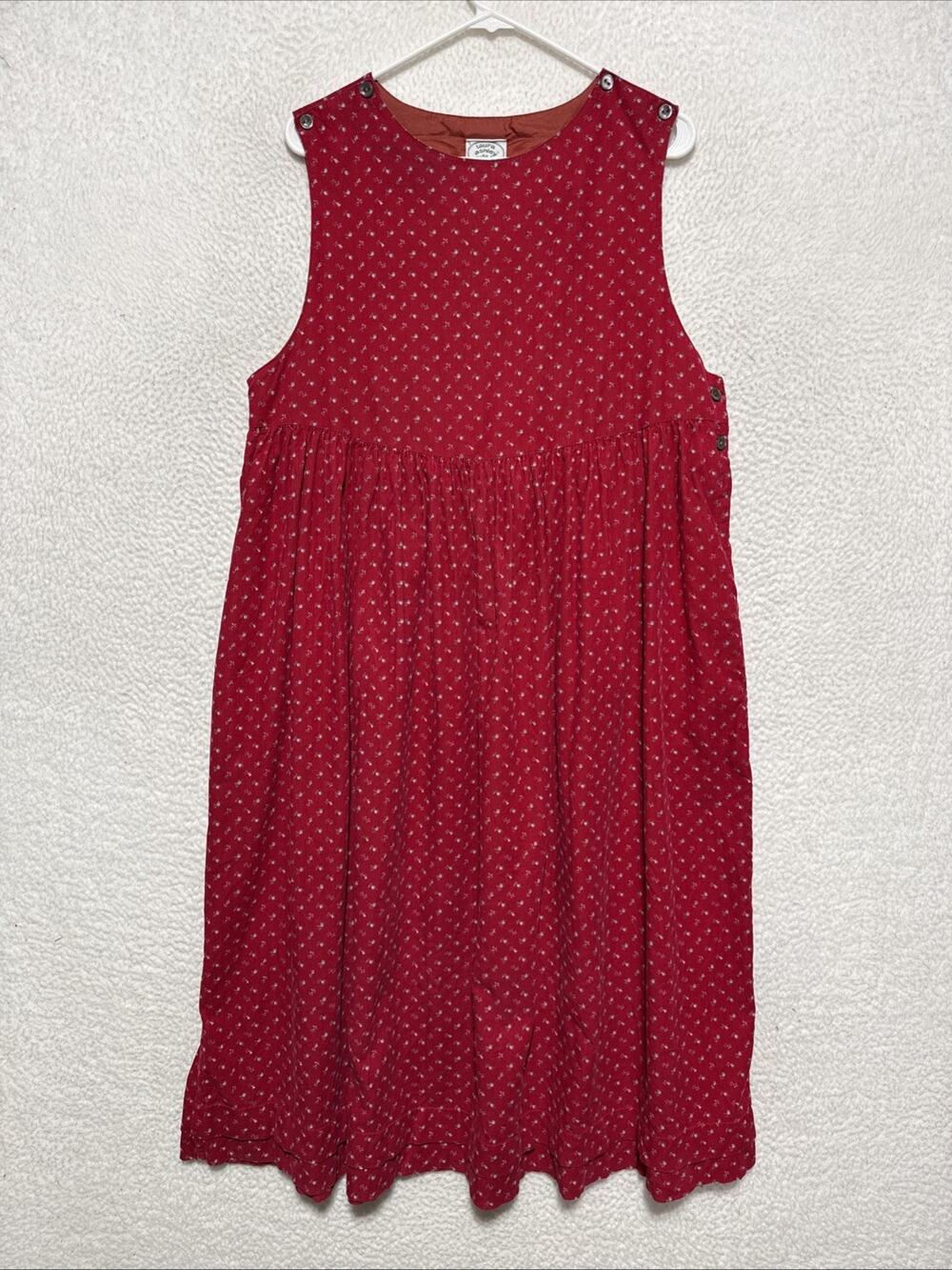 Vintage 80’s Laura Ashley Red Floral Corduroy Prairie Sleeveless Dress Size 14